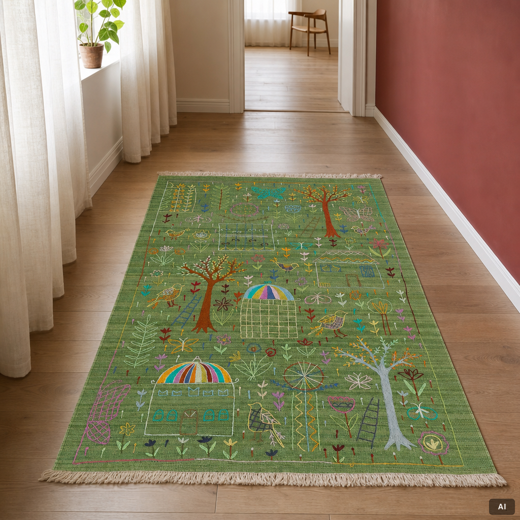 A hand-embroidered Kelim rug, c. 180 x 123 cm.