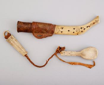 SAMEKNIV samt SKED, kniv med monogram NN, 1900-talets första hälft.