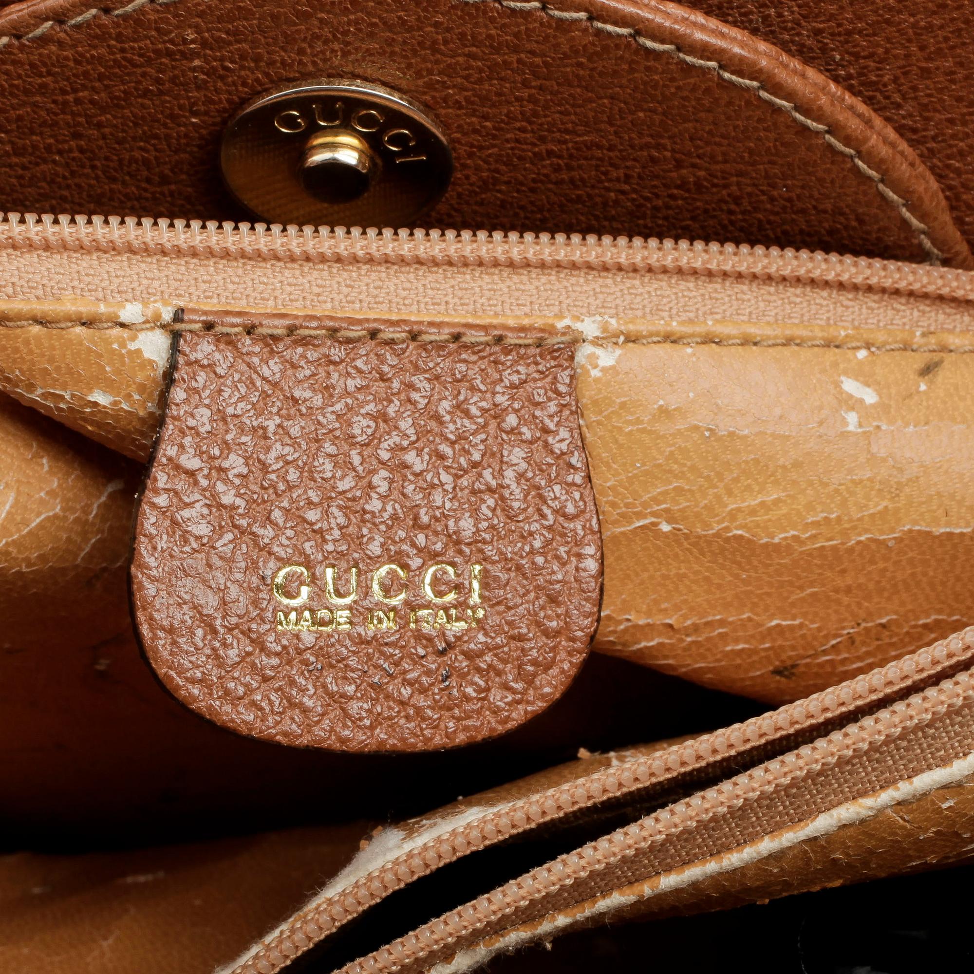 GUCCI, a brown leather imitaion handbag with bamboo handles.