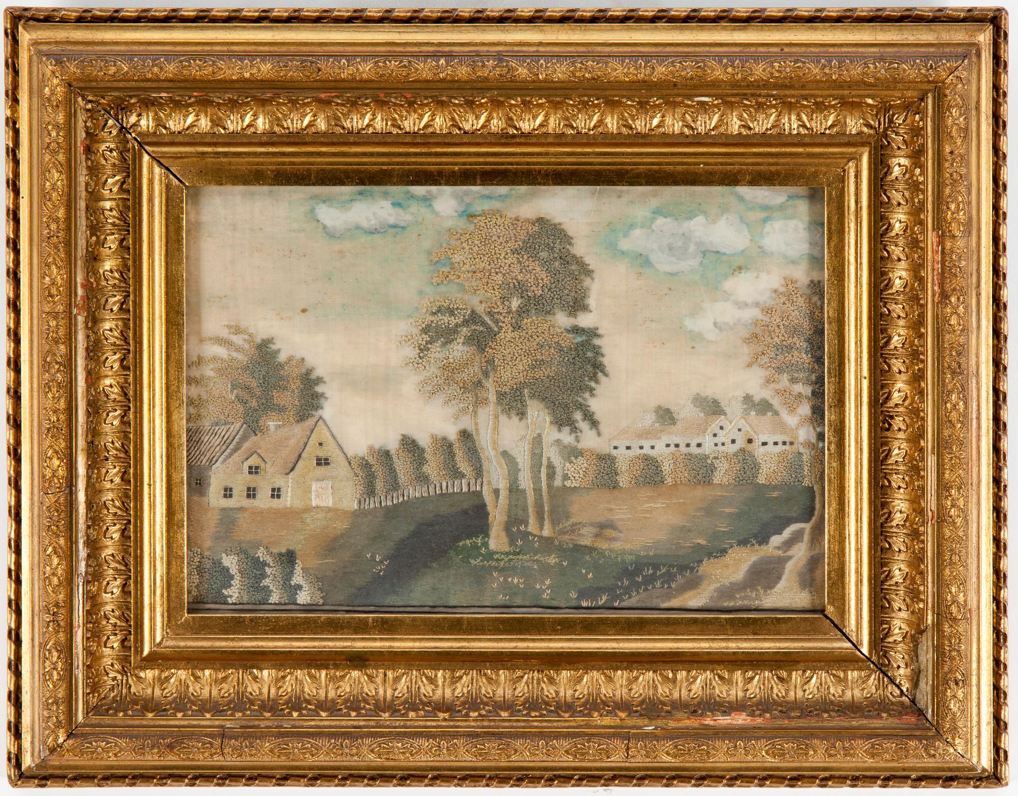 BRODERADE TAVLOR, ETT PAR, 1800-tal.