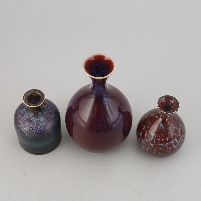 Sven Wejsfelt, a set of three stoneware vases, Gustavsbergs studio.