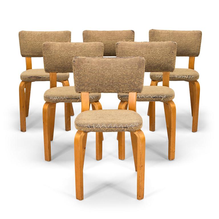 Alvar Aalto, stolar, 6 st, modell E 69 för O.Y. Huonekalu- ja Rakennustyötehdas A.B. 1900-talets mitt.