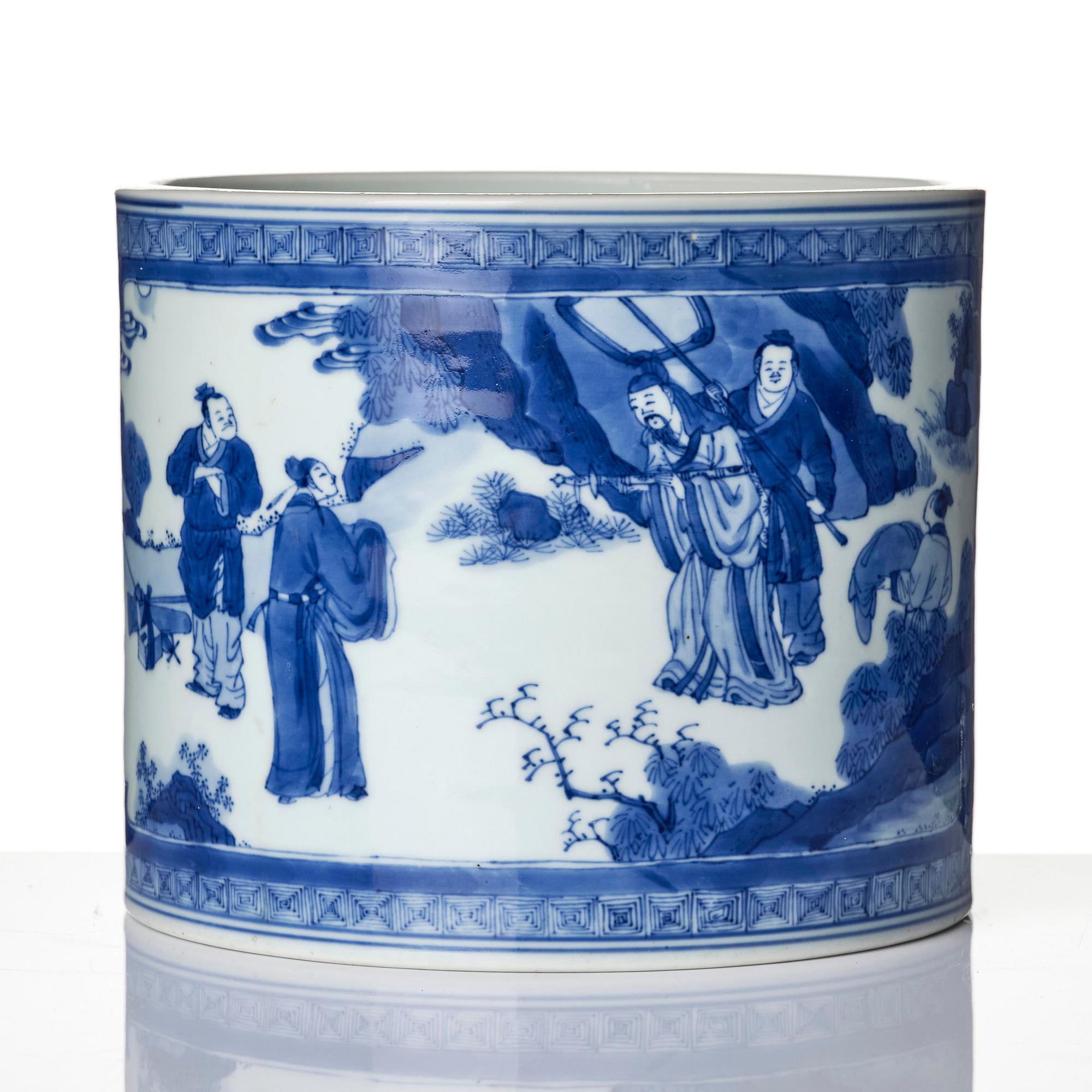 Penselställ/Bitong, porslin. Qingdynastin, Kangxi (1662-1722).