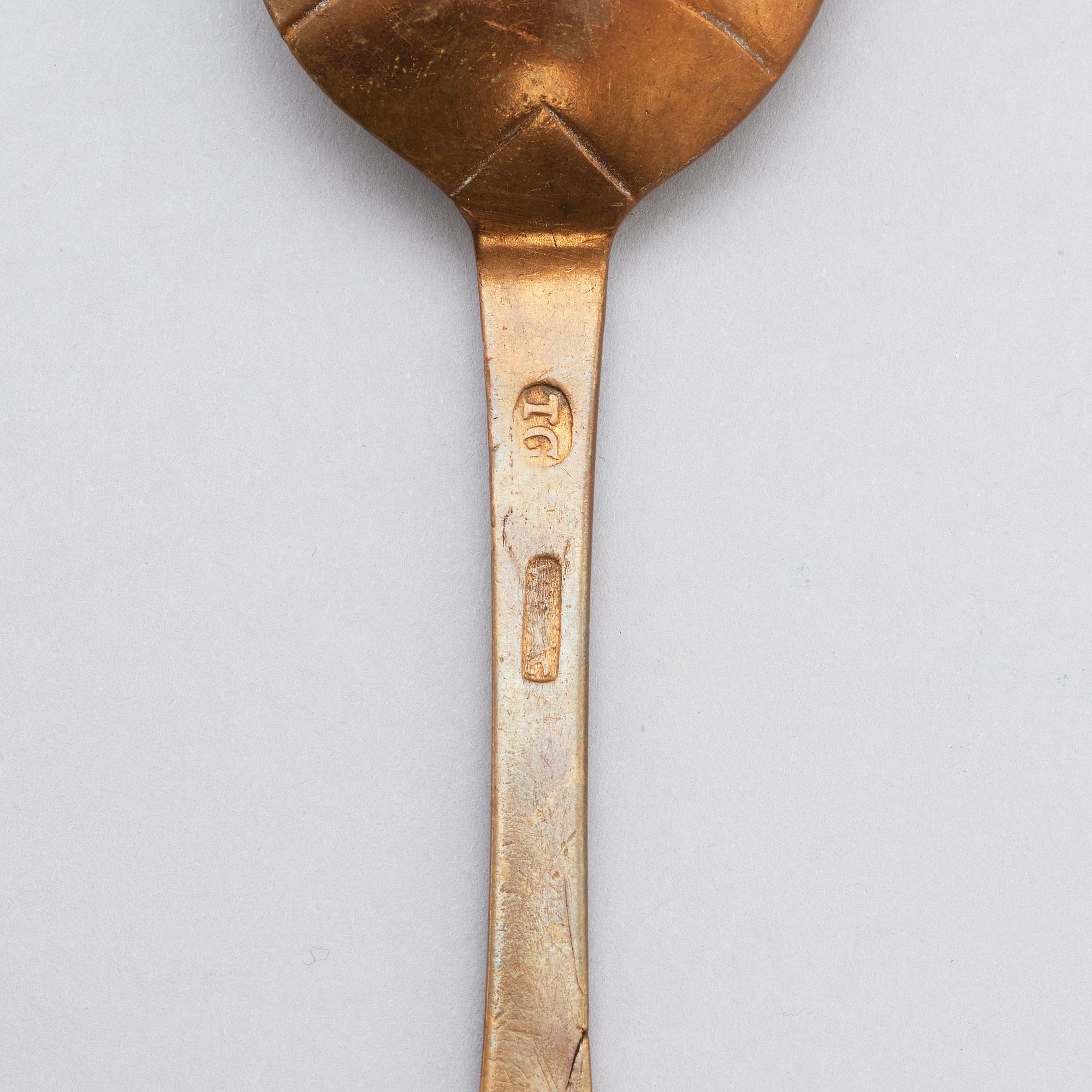 Two late Gustavian brass spoons by I Gråsten (1770-1821) Wedevågs bruk, Sweden.