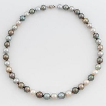 A Tahitian cultured pearl necklace.