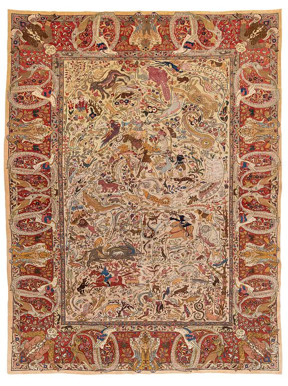 An antique Tabriz catper od 'Safavid Huntig design', Northwest Persia, c. 374 x 286 cm.