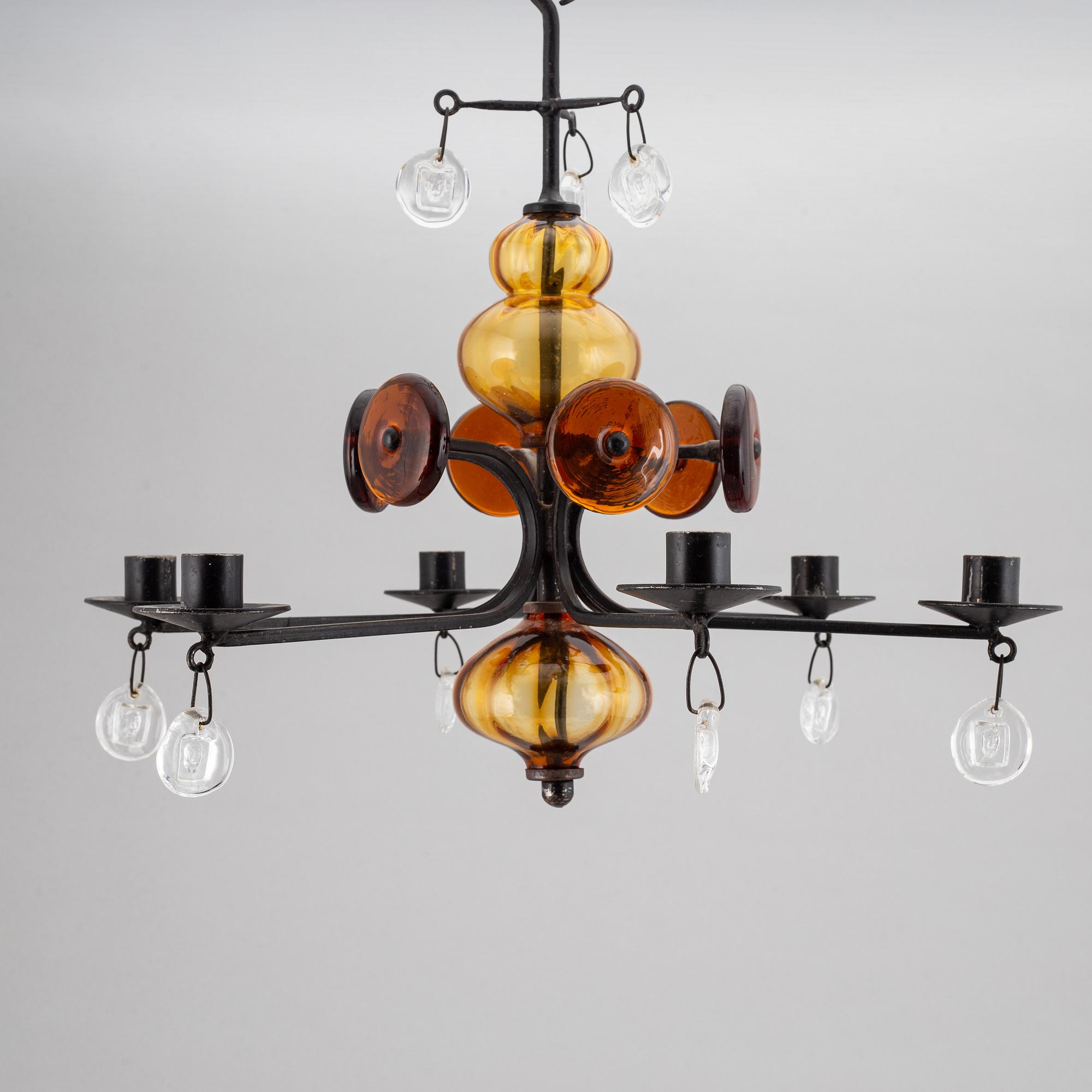 ERIK HÖGLUND, a cast iron and glass chandelier, Boda Smide.