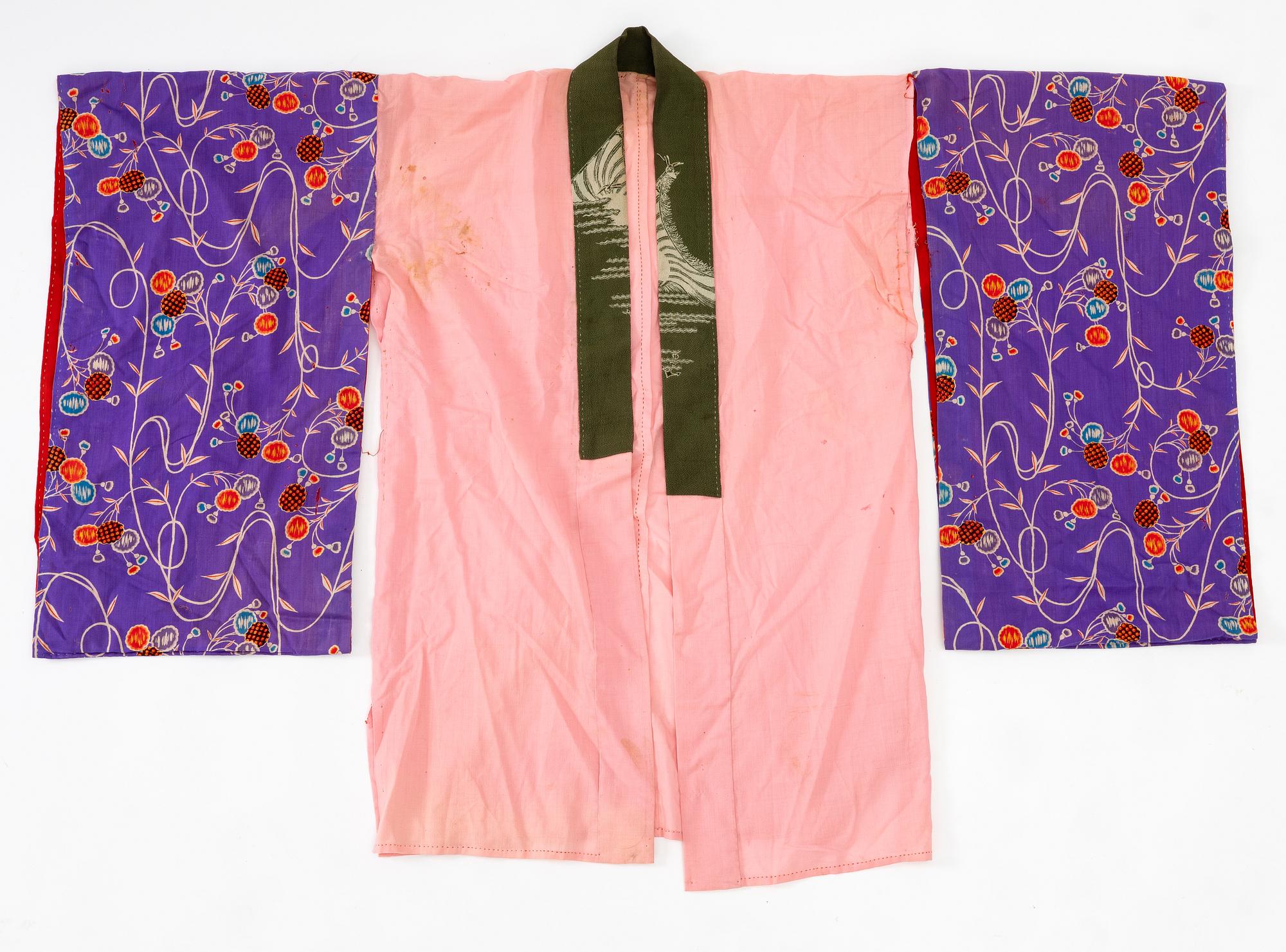 Kimono (five pieces), partially cotton, two pairs of shoes, one pair of socks, and a parasol, Japan, 20th century.
