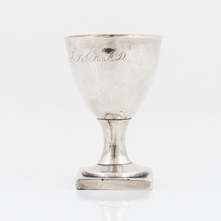 A Swedish egg cup, silver, marks of Daniel Hallman, Stockholm 1823.