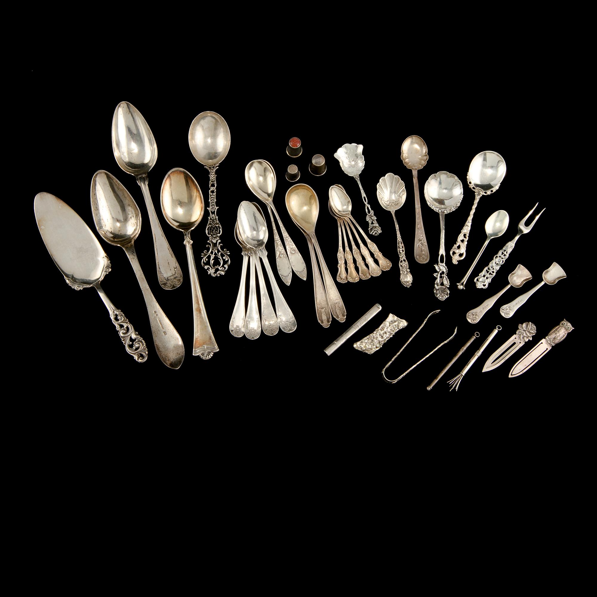 PARTI SILVER, 37 delar, 1800/1900. Vikt 660 g.