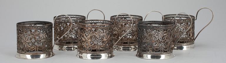TEELASINPIDIKKEITÄ, 6 kpl, uushopeaa, Venäjä 1900-luvun loppupuoli.