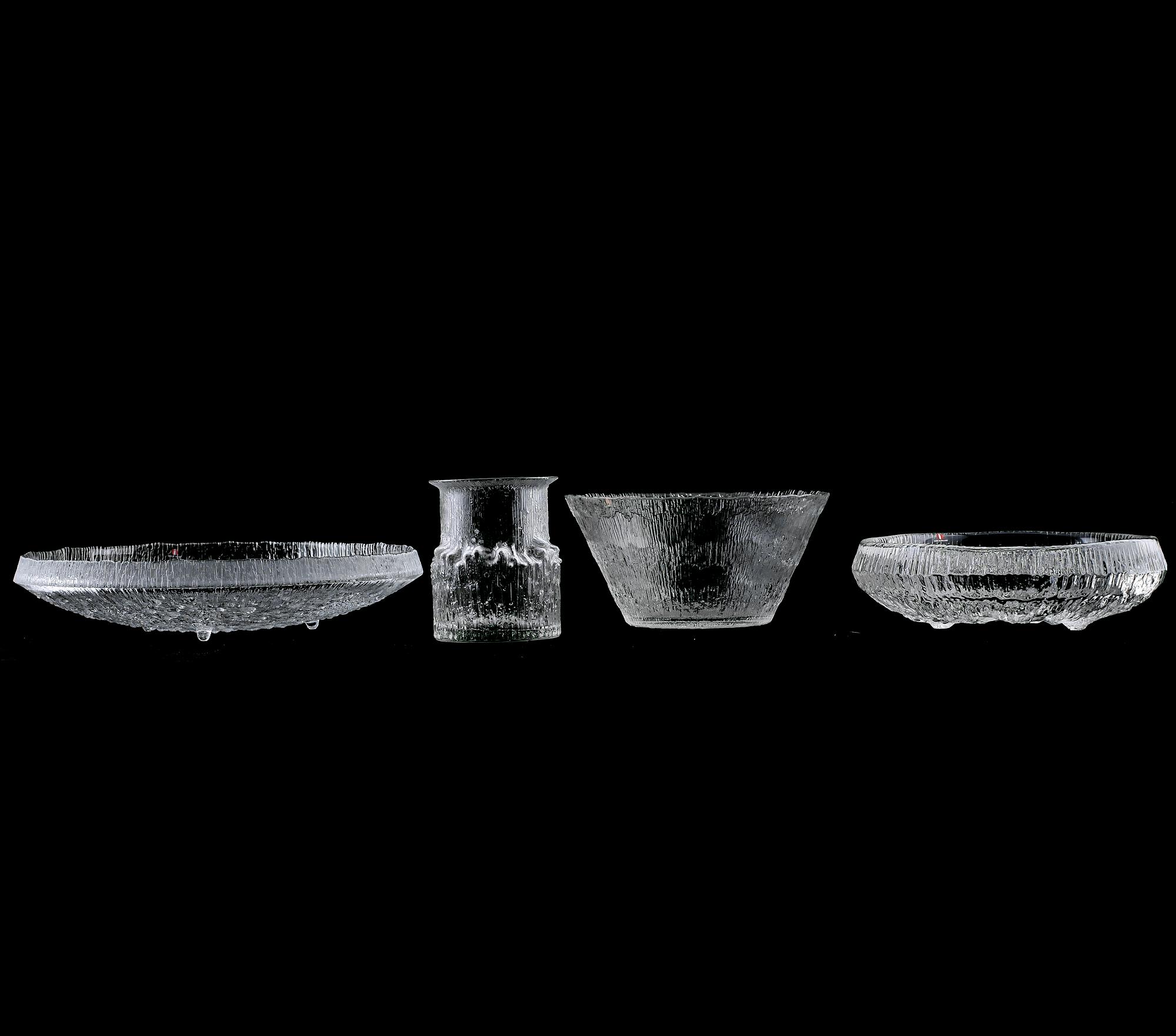 SKÅLAR, 4 st, OCH VAS, glas, Ittala, 1900-talets andra hälft.