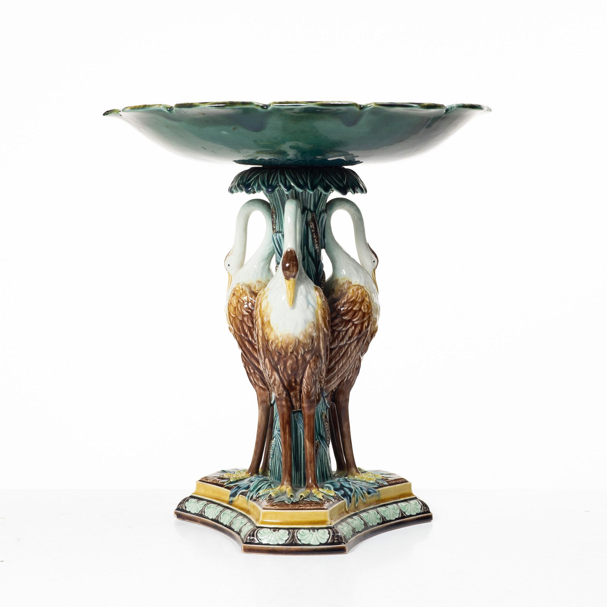 A  Swedish cream ware/maijolica center piece, Gustavsberg, 1884.