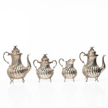 Tea/coffee service, 4 pieces, silver, Rococo style, 20th century.