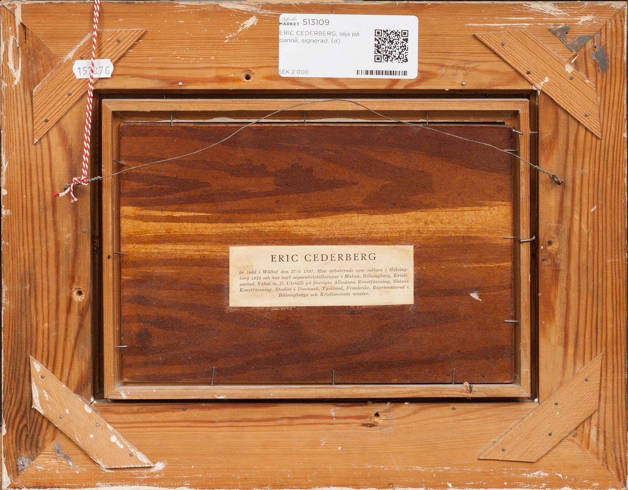 ERIC CEDERBERG, olja på pannå, signerad.