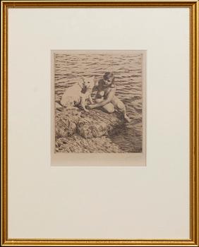 Anders Zorn, etsning, 1917, signerad.