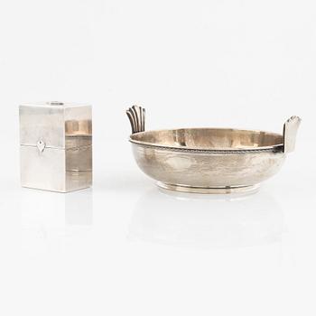 A Swedish silver bowl and a card holder, mark of Atelier Borgila, Stockholm 1924-28.