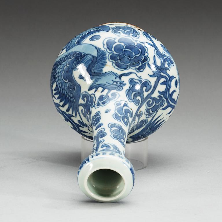 A blue and white vase, Qing dynasty, 17th Century with Wanli's six character mark.