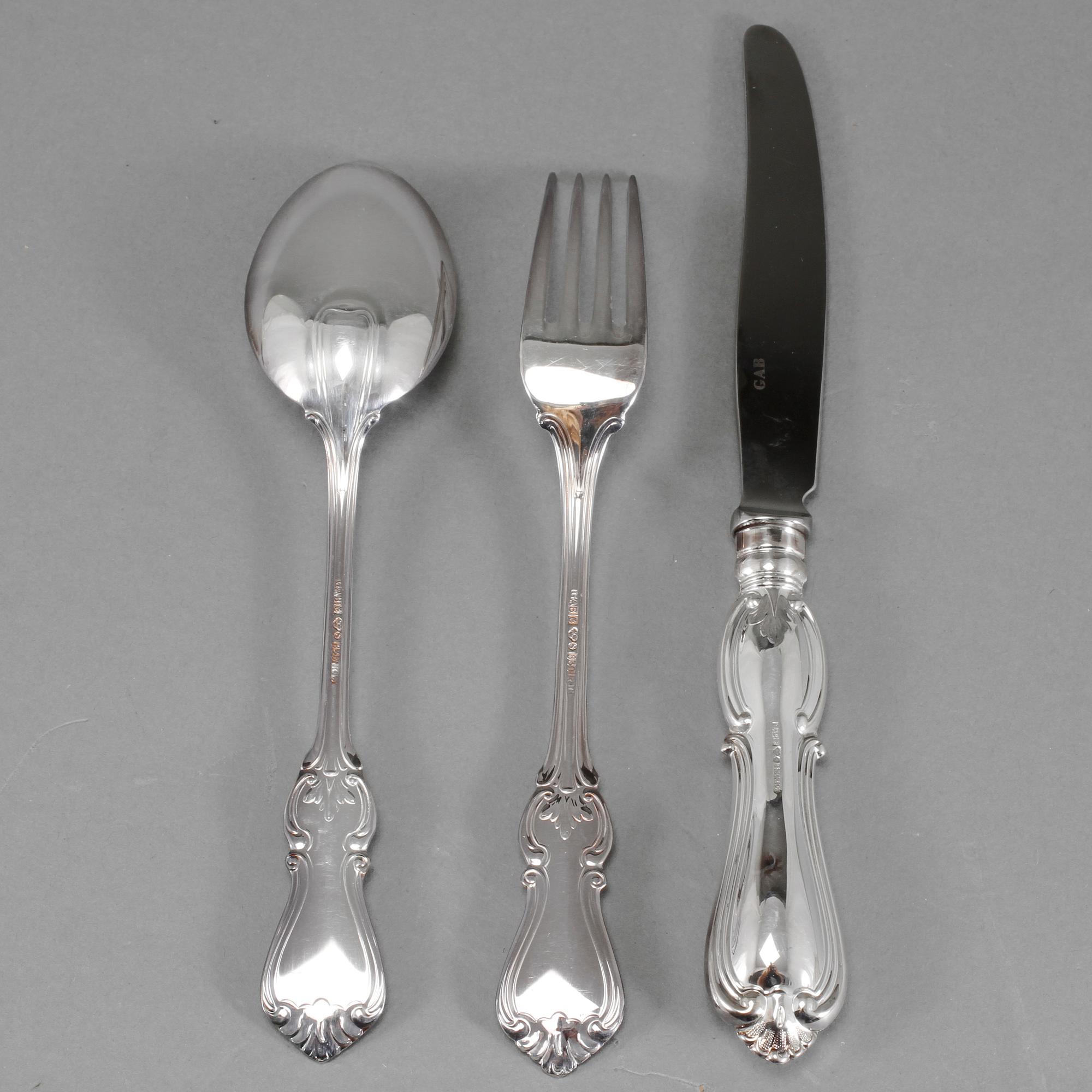 BESTICKSERVIS, 18 delar, silver, "Olga", GAB, 1990-tal, total vikt ca 1000 g.