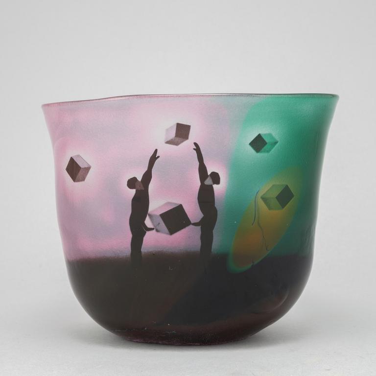 Bertil Vallien, a unique blasted glass bowl, Kosta Boda, Sweden.