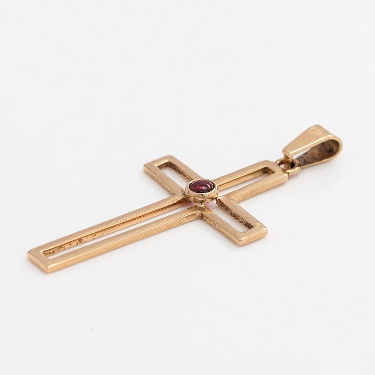 Pendant / cross, cabochon cut garnet, 14K gold, Westerback, Helsinki 1961.
