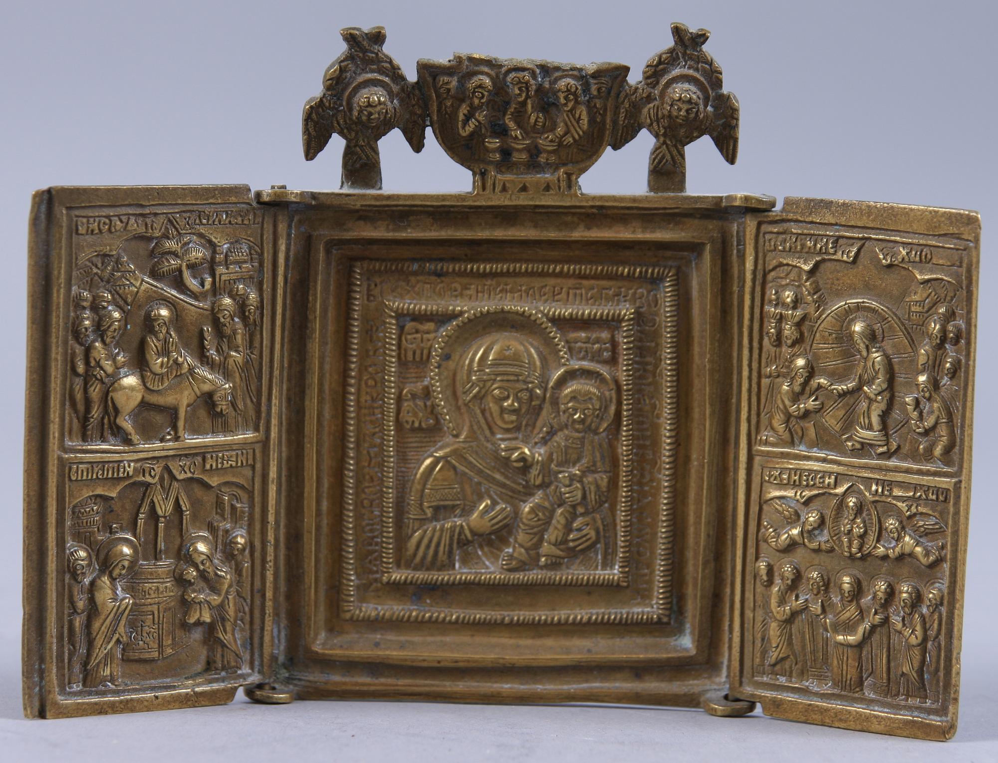 MINIATYRIKONER, 3 st, mässing, Ryssland, 1900-tal.