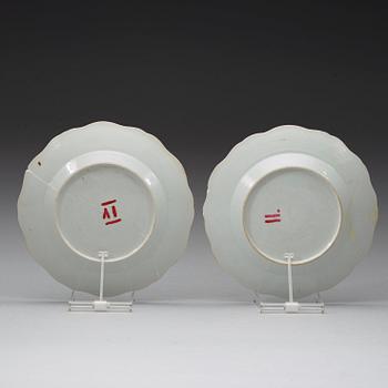 A pair of famille rose armorial dishes for Claes Alströmer, Qing dynasty, Qianlong (1736-95), ca 1770.