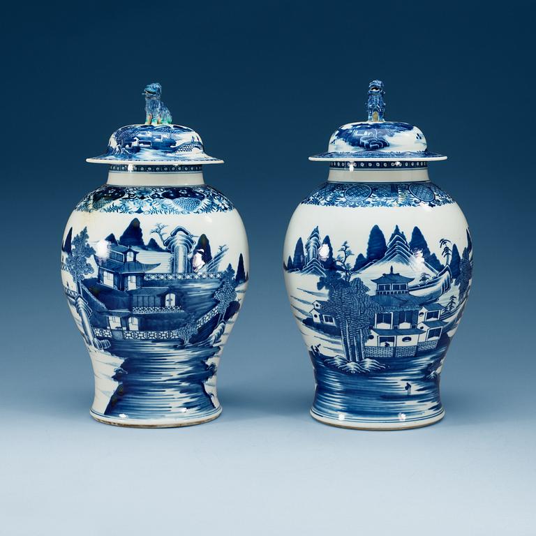 Two blue and white jars with covers, Qing dynasty, Jiaqing (1796-1820).