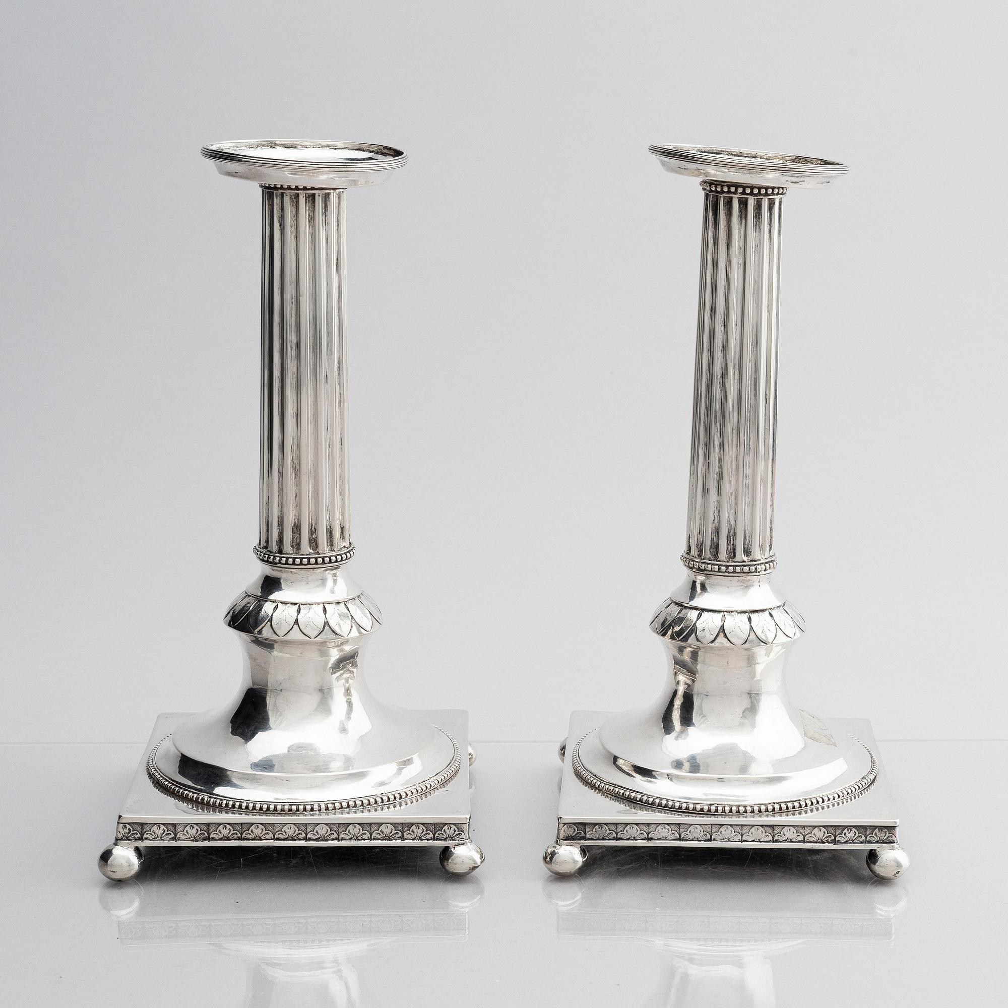 Gustaf Henrik Sidwall, ljusstakar, ett par, silver, Norrköping 1798. Gustavianska.