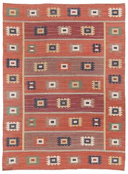 395. Märta Måås-Fjetterström, a carpet, 'Röd grön äng', flat weave, c. 242 x 177 cm, signed AB MMF.