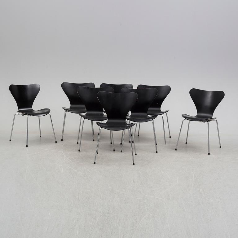 ARNE JACOBSEN, stolar, 8 st, "Sjuan", Fritz Hansen.