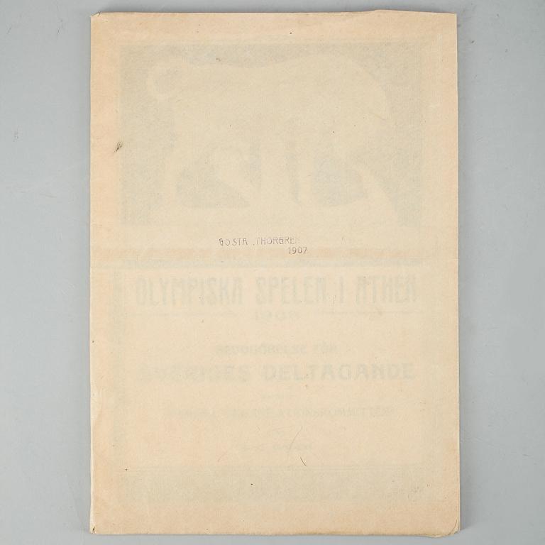 MINNESHÄFTE, "Olympiaden i Athen 1906, redogörelse för sveriges deltagande", genom V.G. Balck, Stockholm 1906.