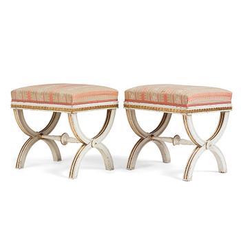 72. A pair of late Gustavian stools by Ephraim Ståhl (master in Stockholm 1794-1820).