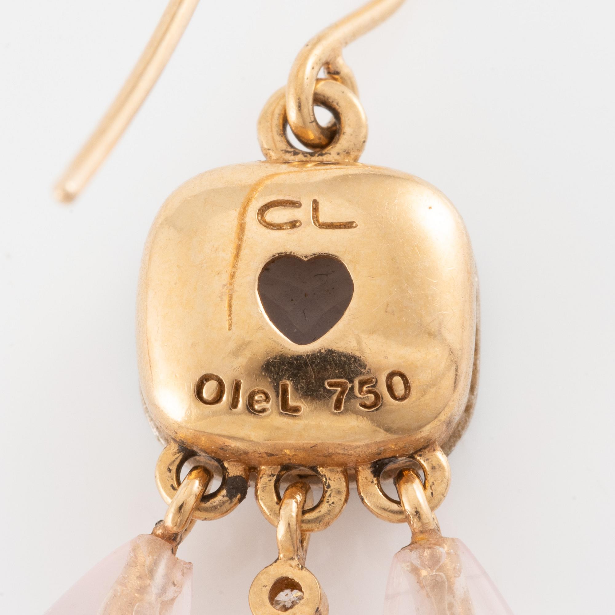 Charlotte Lynggaard, Ole Lynggaard, earrings, a pair, 18K gold with rose-tinted stones and brilliant-cut diamonds.