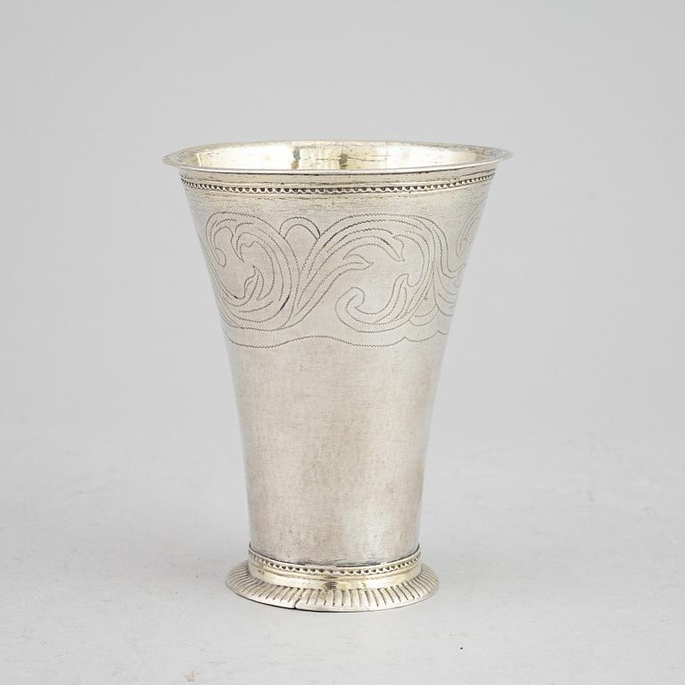 A Swedish 18th century parcel-gilt silver beaker, mark of Niclas Ljungberg, Orebro 1765.