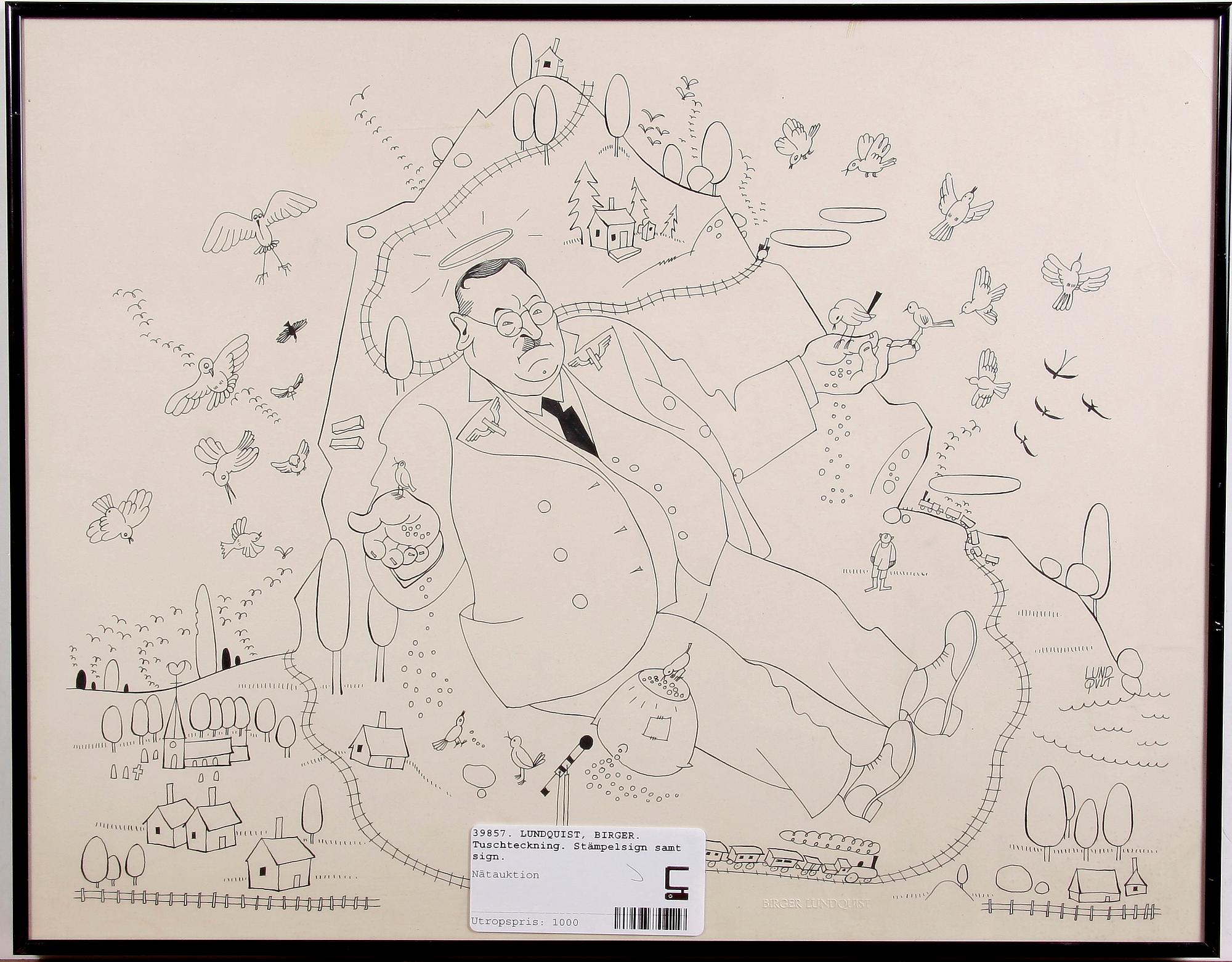 LUNDQUIST, BIRGER. Tuschteckning. Stämpelsign samt sign.