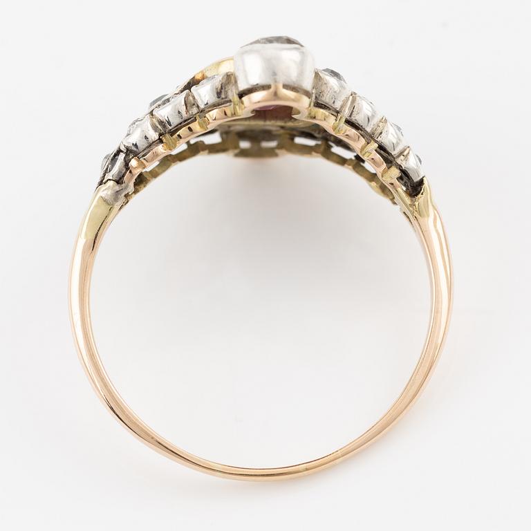 Gold ring with ruby and old-cut diamonds.