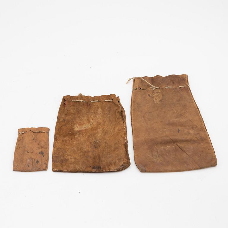 Three Swedish leather pouches, second half of the 19th Century.