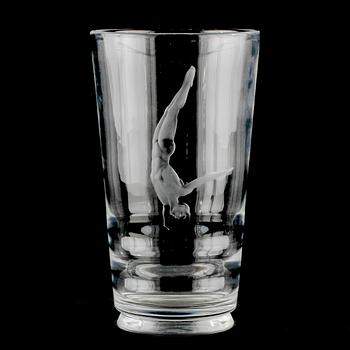 VAS, glas, Vicke Lindstrand, Orrefors, signerad och otydligt märkt, 1900-talets andra kvartal.
