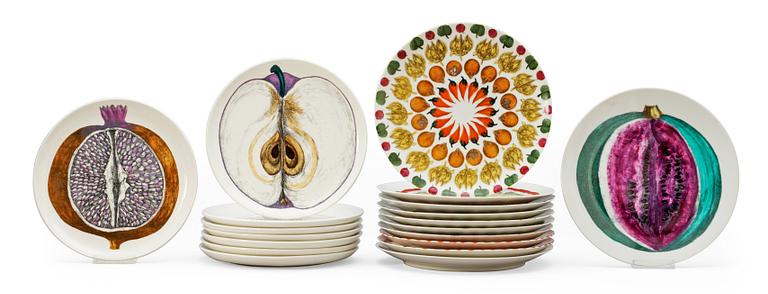 A set of 19 Piero Fornasetti porcelain plates, Milano, Italy.