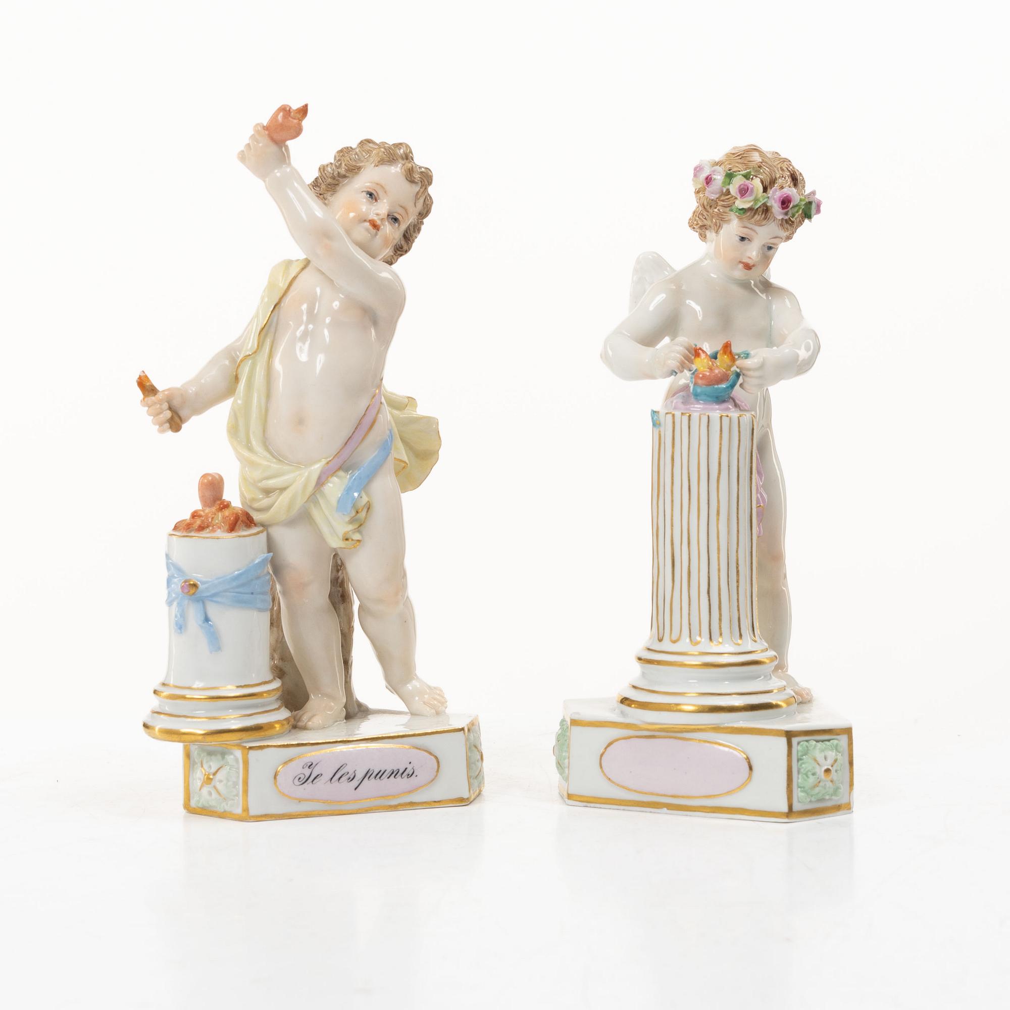 Meissen, A pair of porcelain figures, "Je les punis" and "Je les unis", from the "Devisenkinder"-series, around 1900.