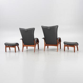 A pair of armchairs with foot stools, model 'Delta Legend' and 'Delta Legend Large', Brunstad Norway.