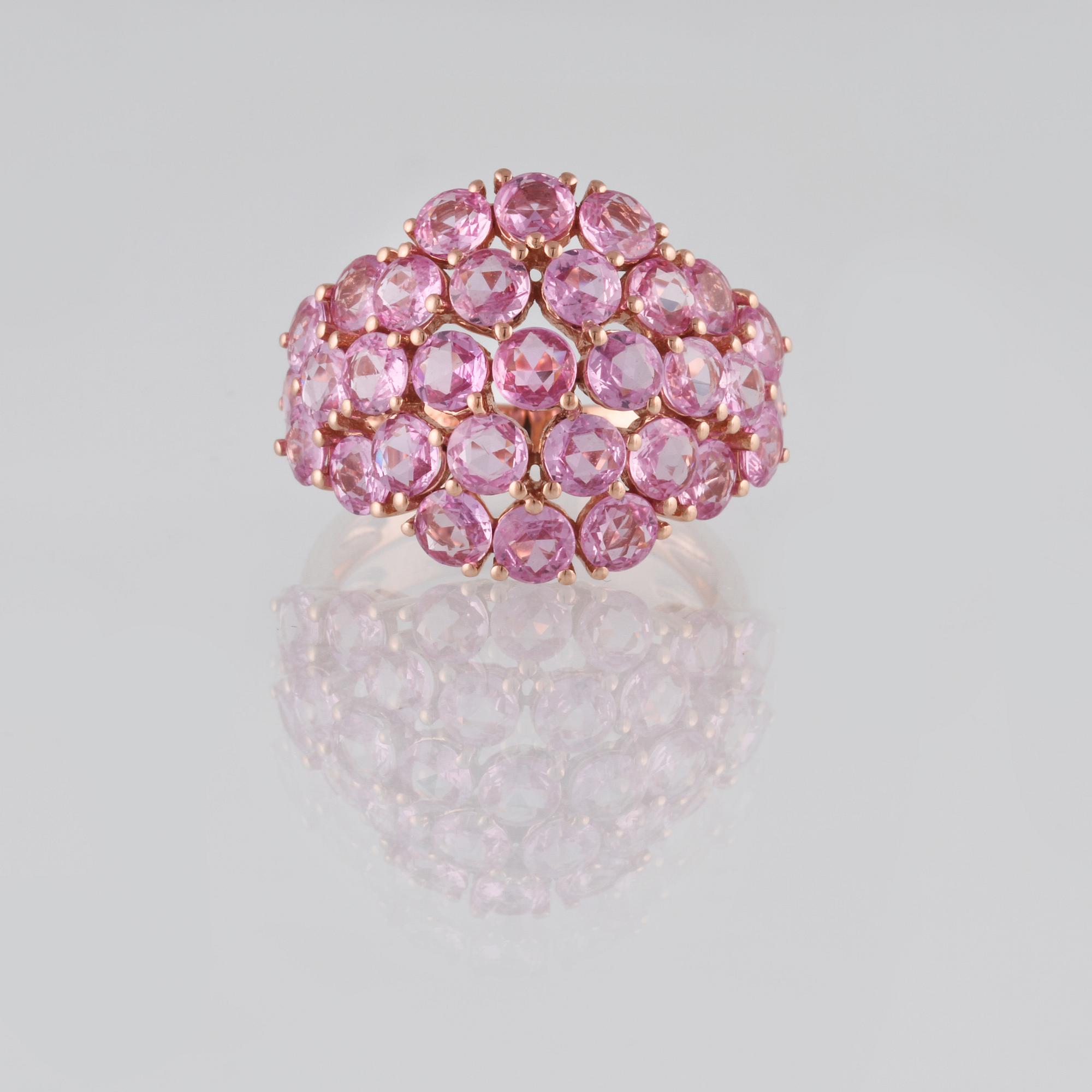 RING, 18K guld med fasettslipade rosa safirer ca 5.57 ct. Vikt 5,2 gram.