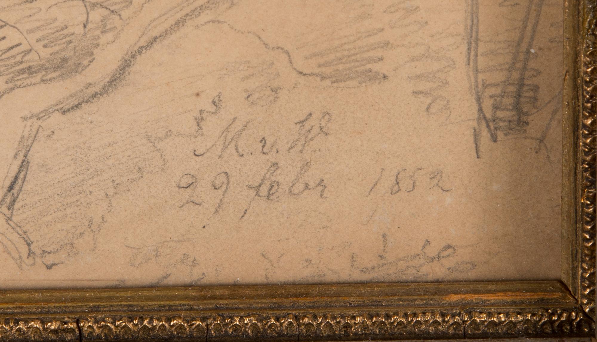 Magnus von Wright, blyertsteckning, signerad och daterad 29 febr 1852.