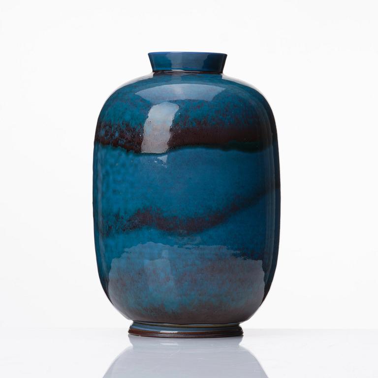 Berndt Friberg, a turquoise and burgundy glazed stoneware vase, Gustavsberg Studio Sweden 1972.