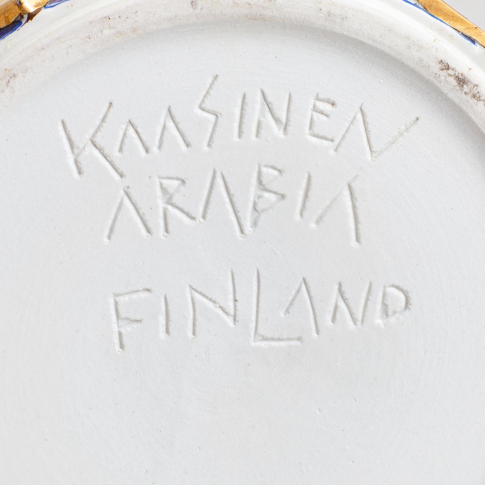 Taisto Kaasinen, a ceramic vase with Masonic symbols, signed Kaasinen Arabia Finland.