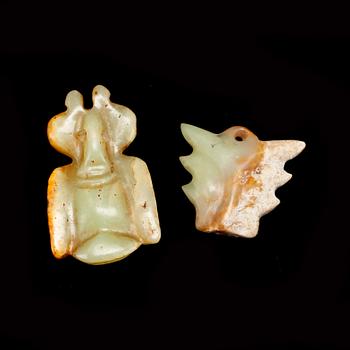 AMULETTER, 2 st, nefrit, Kina, 1900-tal.