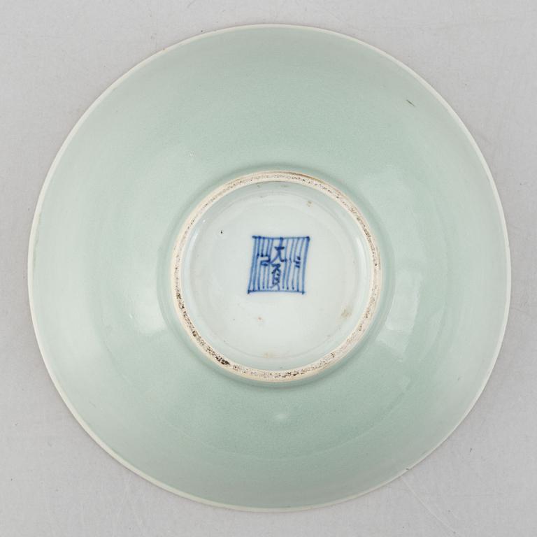 A celadon glazed  bowl, China, late Qing dynasty.