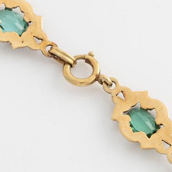 Necklace gold with green tourmalines and enamel.