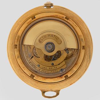 A Gübelin 18K gold pocket watch with chain and chatelaine, 40 mm.